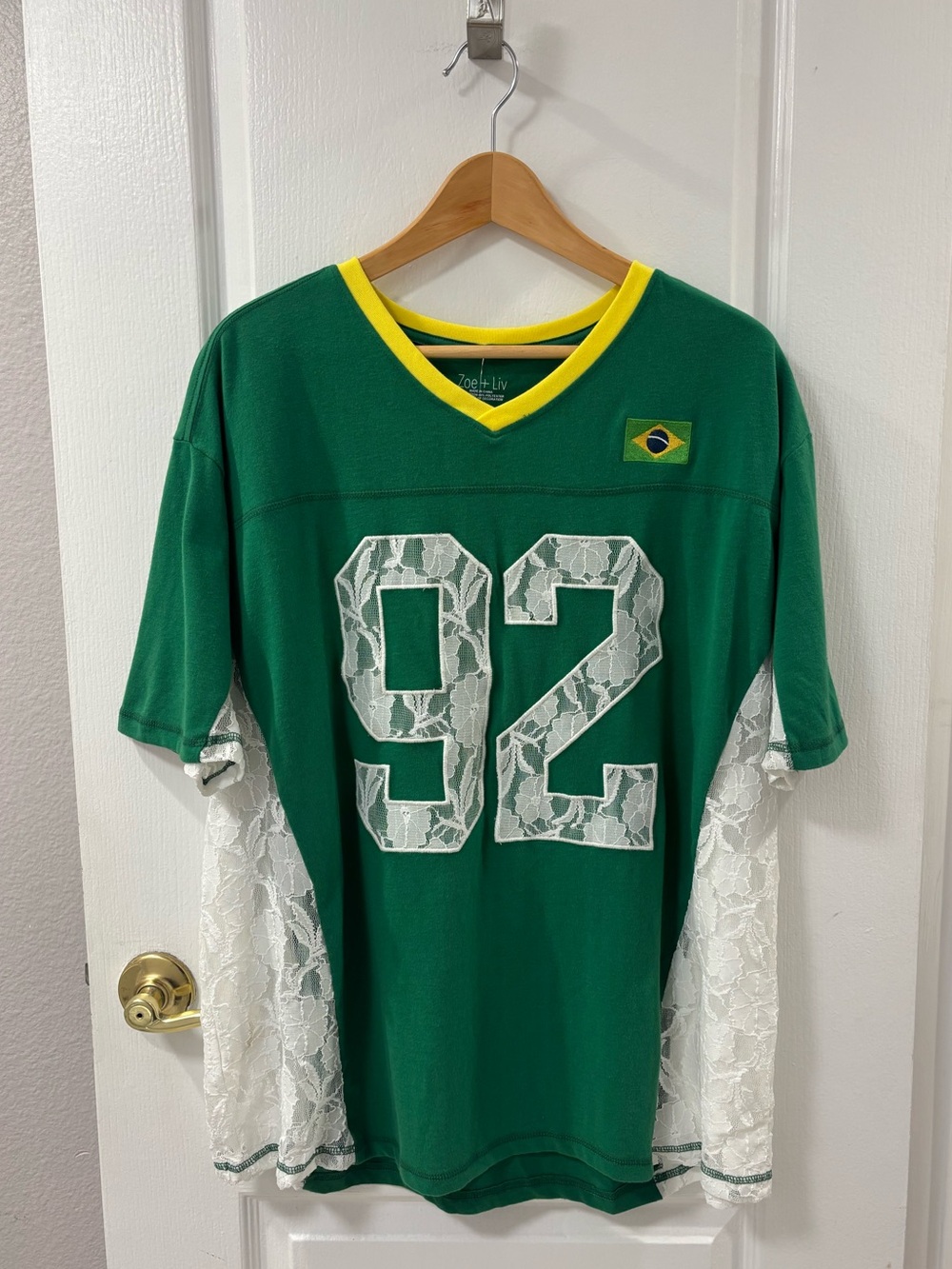 NWT Brazil Embroidered Lace Soccer Tee Shirt Sporty Athletic Blokecore Football